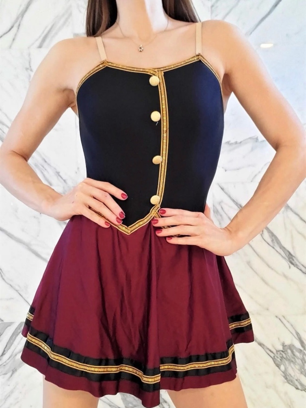 Revolution Dance Costume XXL Adult Black And Burgundy Bellhop Style